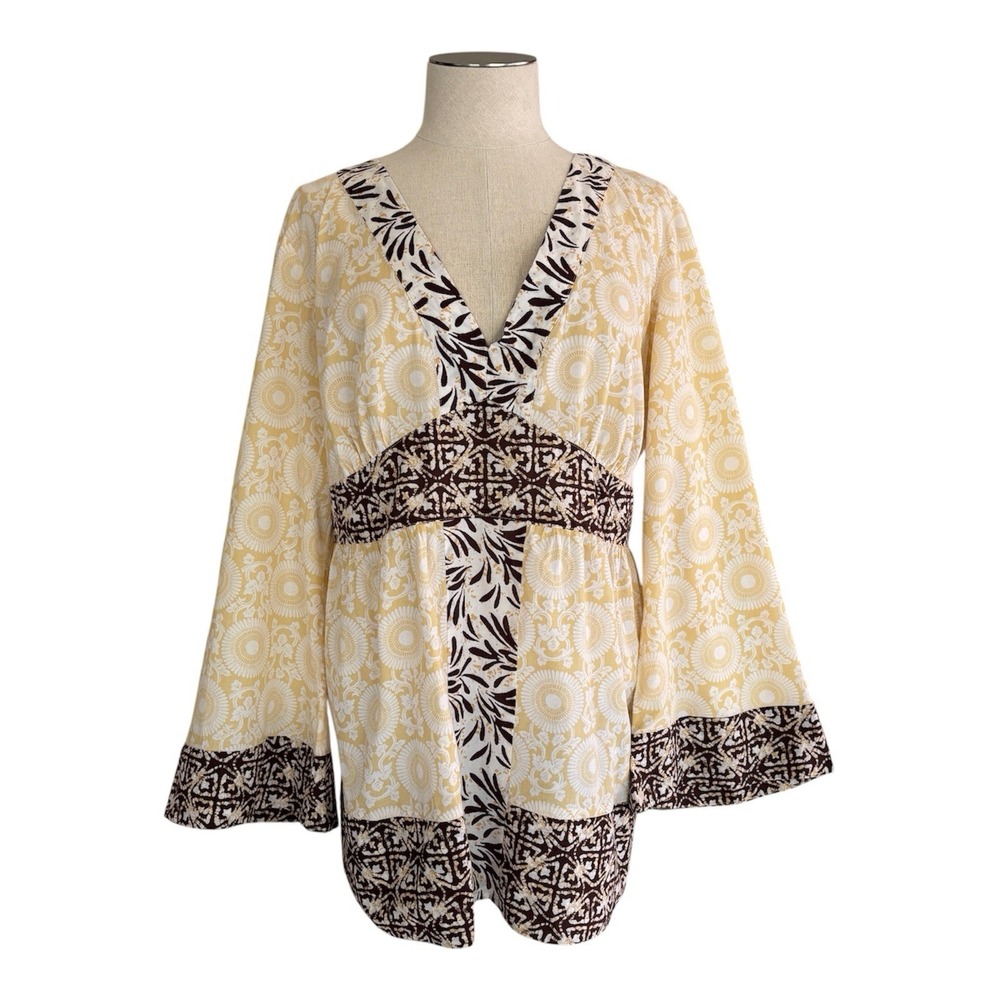 Michael Kors Women's 2X Boho Peasant Tunic Top Empire Waist Bell Sleeves Cotton